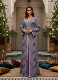 Takchita Marocaine Luxe Femme en Organza Brodé Violet & Bleu Clair | BZN Modest Fashion