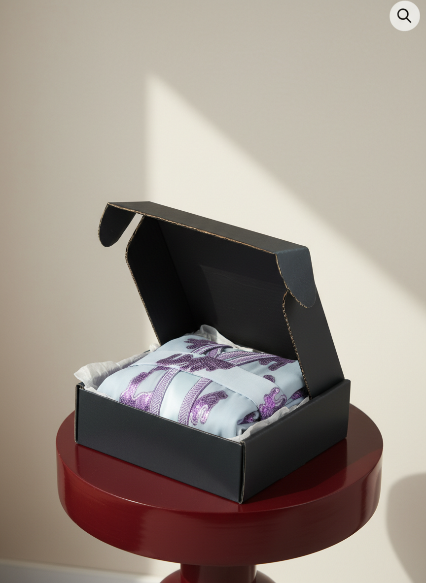 Caftan Luxe Femme en Organza Brodé Violet & Bleu Clair | BZN Modest Fashion