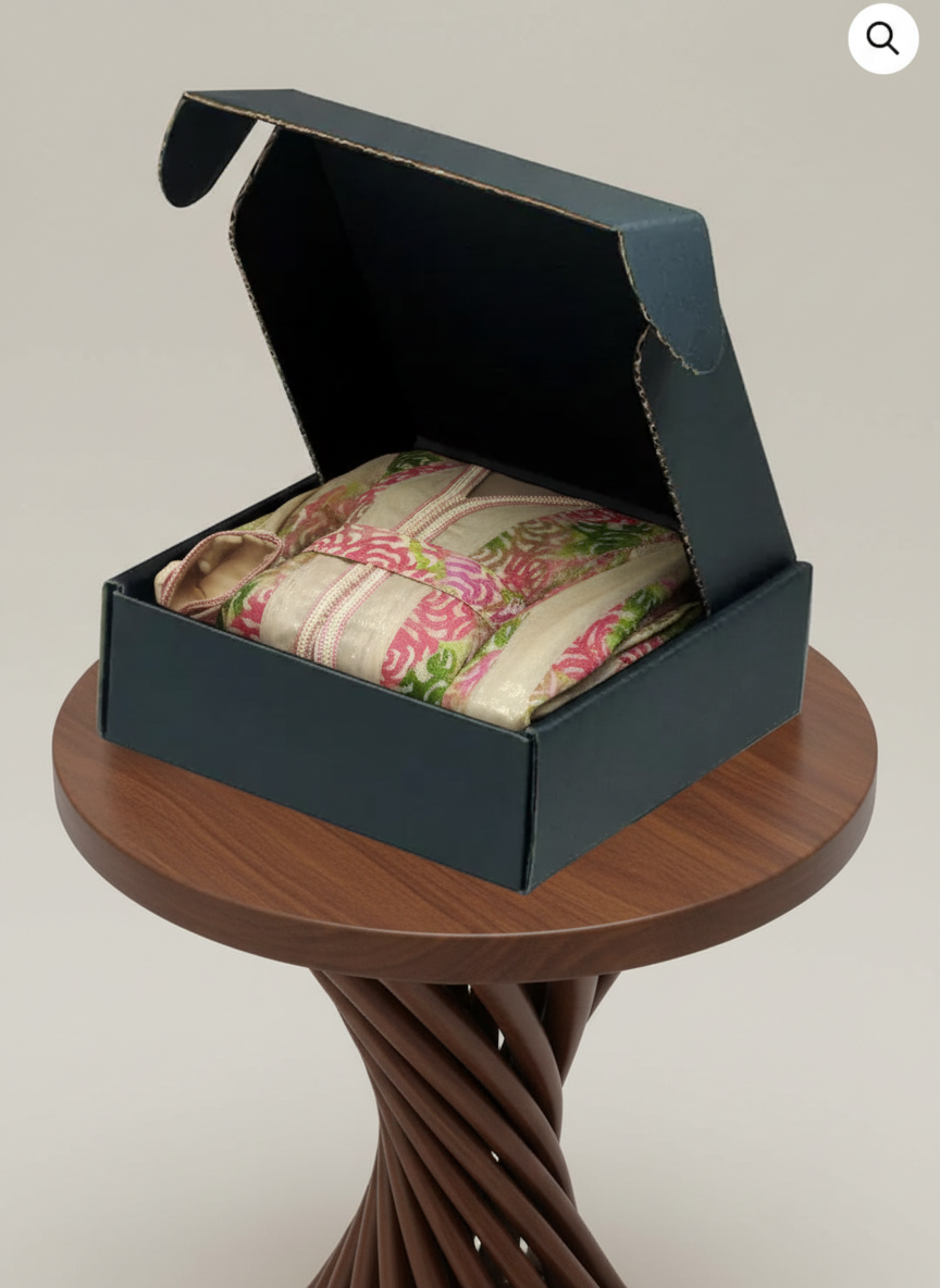 Caftan Marocain Luxe Femme Brocart Floral Rose & Vert | BZN Modest Fashion