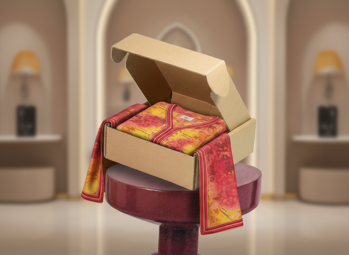 Caftan Luxe Femme Fluide à Broderies Orange | BZN Modest Fashion