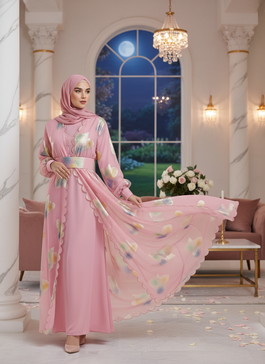 Caftan Moderne Luxe Femme Rose Pâle | BZN Modest Fashion