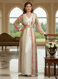 Takchita Marocaine Luxe Femme Brocart Floral Rose & Vert | BZN Modest Fashion